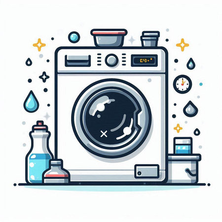 Washing machine with laundry detergent and detergent. Vector illustration.のイラスト素材