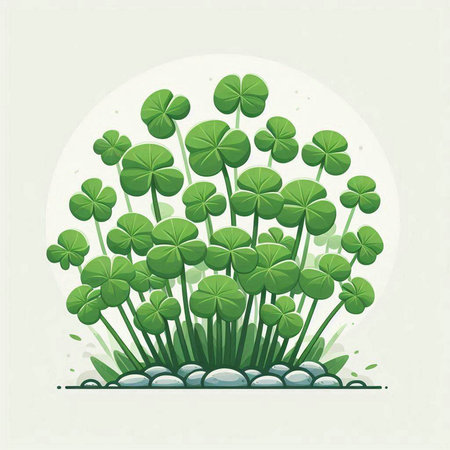 Illustration of a green clover growing on a white background.のイラスト素材