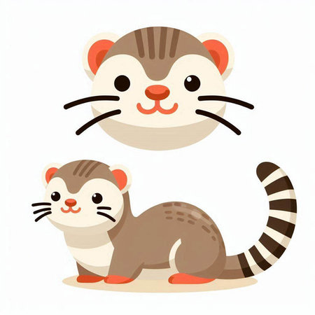 Cute ferret and raccoon. Vector illustration isolated on white background.のイラスト素材
