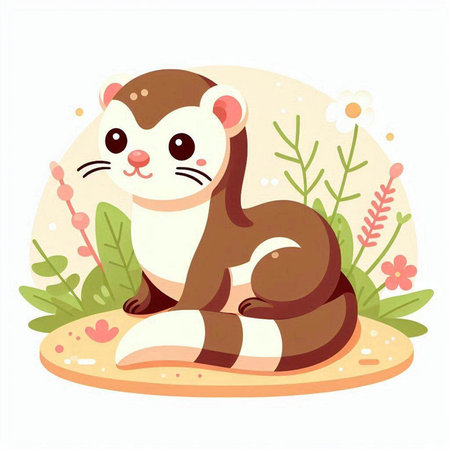 Cute ferret sitting on the sand. Vector illustration in cartoon style.のイラスト素材