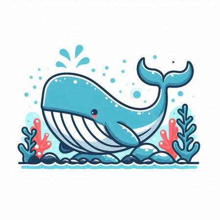 Cute cartoon whale on the seashore. Vector illustration.のイラスト素材