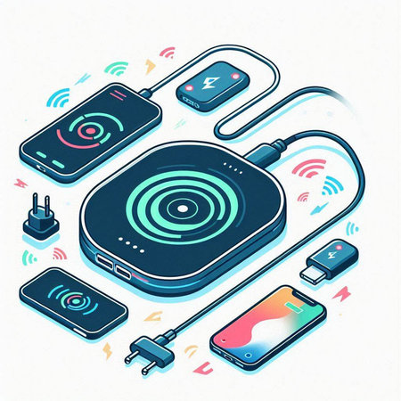 Wireless charger for smartphone. 3d isometric vector illustration.のイラスト素材
