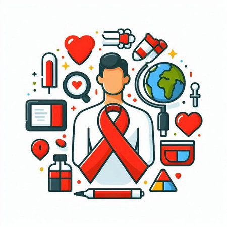 Vector illustration of World AIDS Day concept in flat line design style.のイラスト素材
