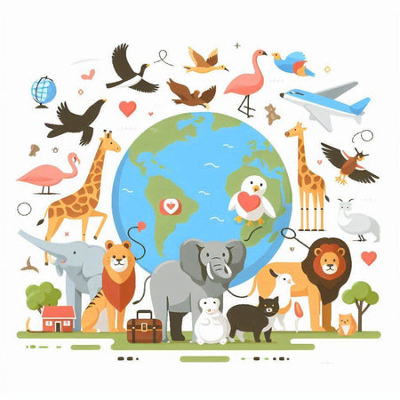 Animals around the world. Vector illustration in a flat style.のイラスト素材