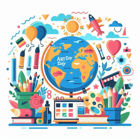 Back to school flat design concept with globe, books, pencils, stationery and other items. Vector illustrationのイラスト素材