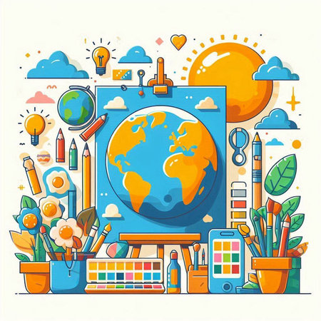 School and education concept. Back to school background. Flat design style vector illustration.のイラスト素材