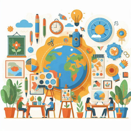 Flat design modern vector illustration concept of learning, teaching, studying.のイラスト素材