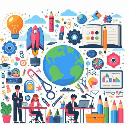 Flat design business and education concept with icons. Vector illustration.のイラスト素材