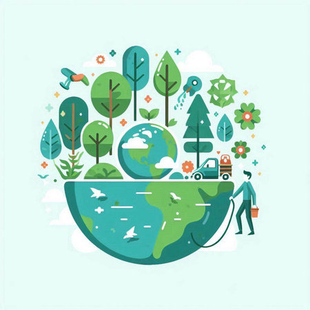 Ecology concept. Flat design vector illustration. World environment day.のイラスト素材