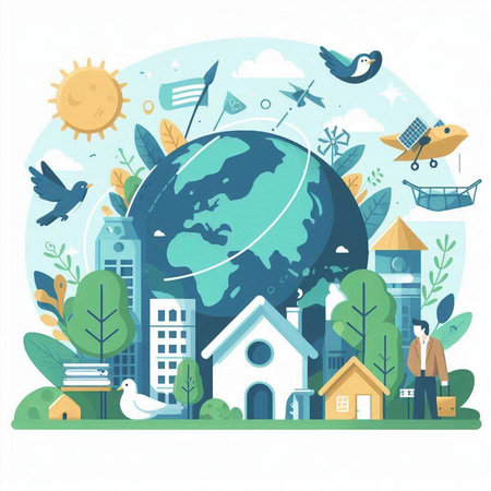 Ecology concept. Flat design vector illustration. World environment day.のイラスト素材