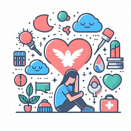 Flat line vector illustration concept of mental health and psychological support.のイラスト素材