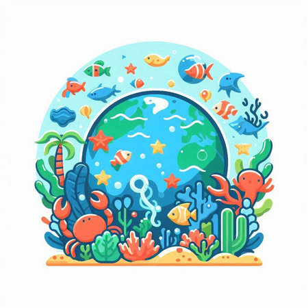 Underwater world. Cute cartoon underwater world. Vector illustration.のイラスト素材
