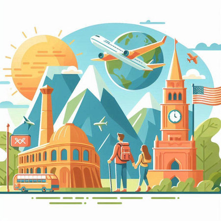 Travel to Italy concept. Vector illustration in flat style. Traveling around the world.のイラスト素材