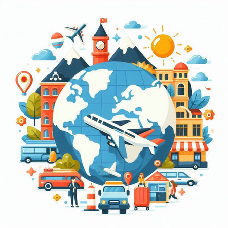 Travel around the world concept. Travel around the world. Vector illustrationのイラスト素材