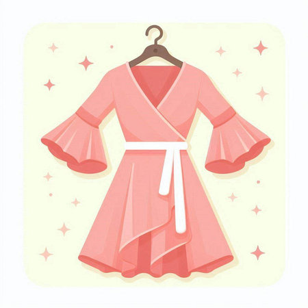 Pink bathrobe on a hanger isolated on white background. Vector illustration.のイラスト素材