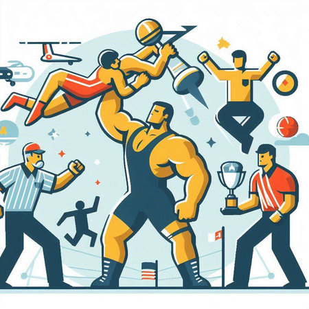 Cartoon illustration of people engaged in fitness, sports and healthy lifestyle.のイラスト素材