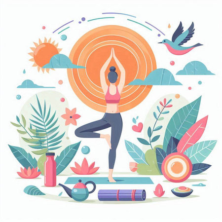 Yoga in the lotus position. Vector illustration in flat styleのイラスト素材