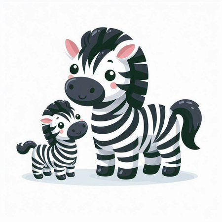 Cute cartoon zebra family. Vector illustration isolated on white background.のイラスト素材