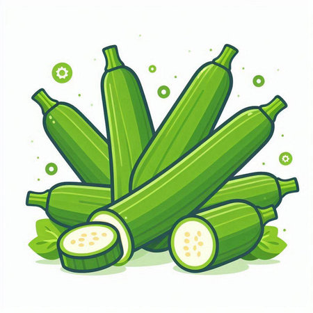 Zucchini vector illustration on white background. Fresh green vegetables.のイラスト素材