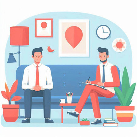 Business People Sitting on Sofa in Office Flat Vector Illustration.のイラスト素材