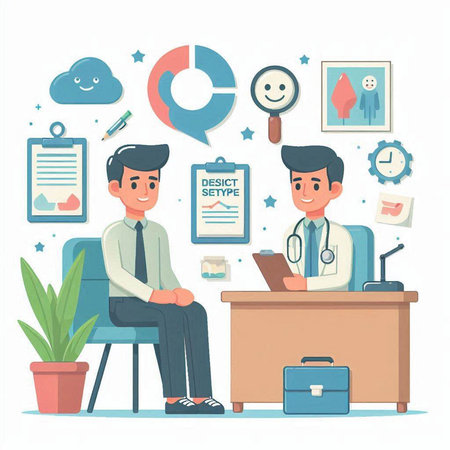 Doctor and patient in the office. Vector illustration in cartoon style.のイラスト素材