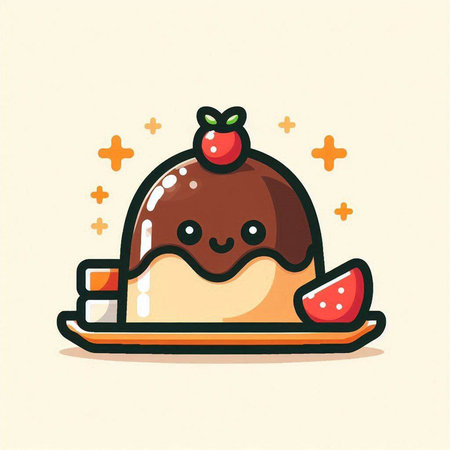 Cute cartoon chocolate cake with strawberry, vector illustration, eps10のイラスト素材