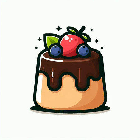 Chocolate cake with berries on white background. Vector cartoon illustration.のイラスト素材