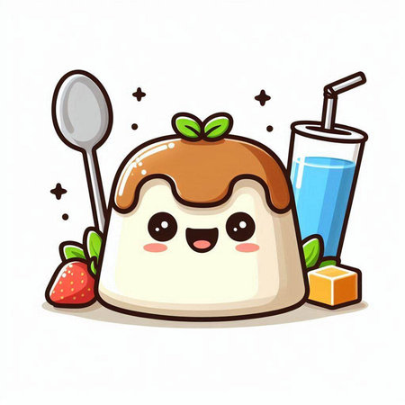 Cute Panna Cotta Cartoon Mascot Character Illustrationのイラスト素材