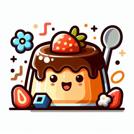 Cute cartoon vector illustration of a chocolate panna cotta dessertのイラスト素材