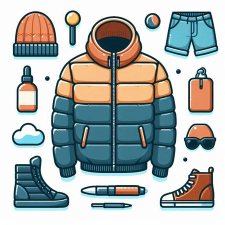 Winter clothes icon set. Vector illustration of winter clothing and accessories.のイラスト素材