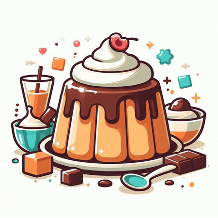 Illustration of a cupcake with whipped cream and cherry on topのイラスト素材