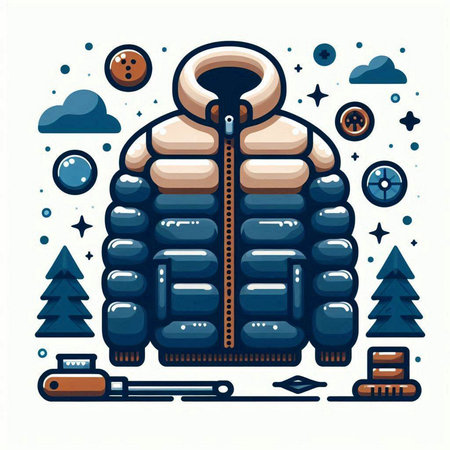 Vector illustration of a winter jacket on a background of winter landscape.のイラスト素材
