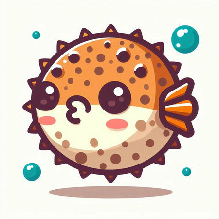 Cute cartoon sea puffer fish character. Vector illustration isolated on white background.のイラスト素材