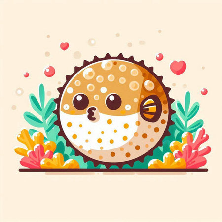 Cute hedgehog with sea shell. Vector illustration in cartoon styleのイラスト素材