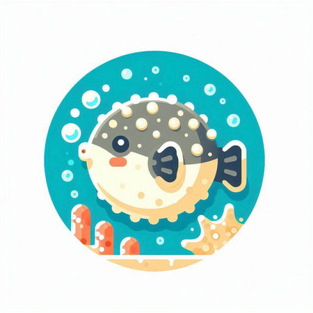 Cute cartoon puffer fish. Vector illustration on white background.のイラスト素材