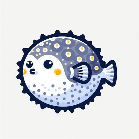 Cute cartoon puffer fish on white background. Vector illustration.のイラスト素材