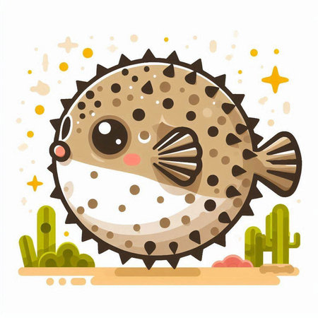 Cute cartoon pufferfish on a white background. Vector illustration.のイラスト素材