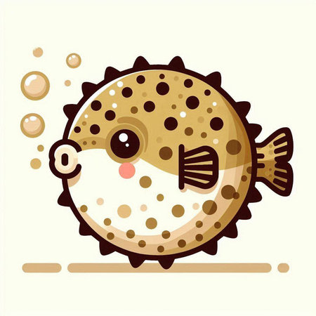 Cute cartoon puffer fish. Vector illustration isolated on white background.のイラスト素材