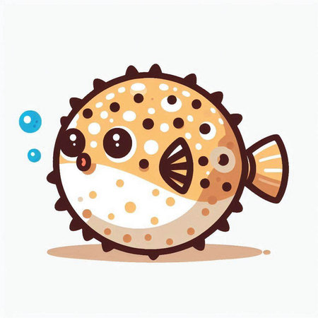 Cute cartoon pufferfish isolated on white background. Vector illustration.のイラスト素材