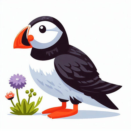 Puffin vector illustration on white background. Cute cartoon character.のイラスト素材