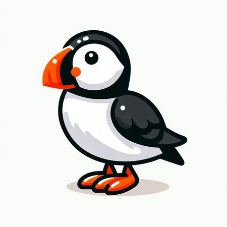 Cute Cartoon Puffin isolated on a white background. Vector illustration.のイラスト素材
