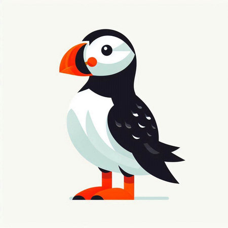 Puffin on a white background. Vector illustration in flat style.のイラスト素材
