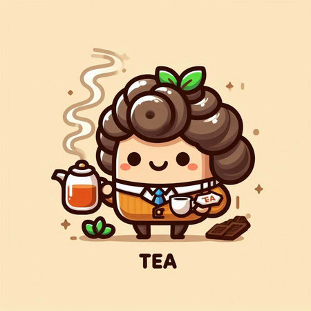 Cute tea character vector illustration. Cute cartoon tea character.のイラスト素材