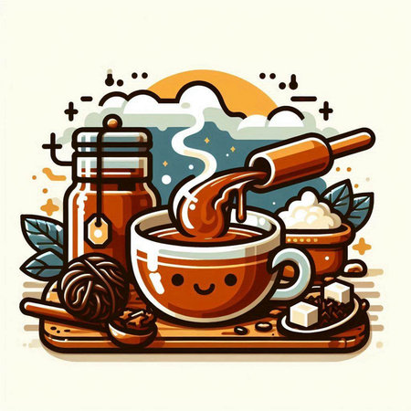 Cup of tea and ingredients. Vector illustration in cartoon style.のイラスト素材