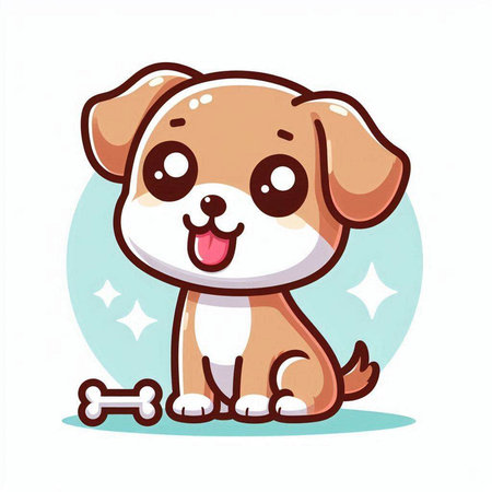Cute cartoon dog with bone on white background. Vector illustration.のイラスト素材
