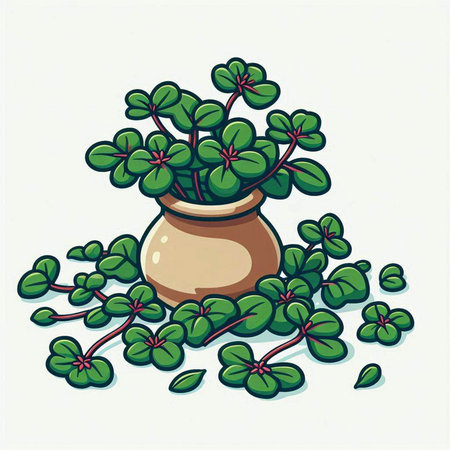 Illustration of a pot with clover leaves on a white backgroundのイラスト素材