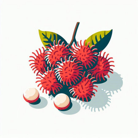 Rambutan fruit isolated on a white background. Vector illustration.のイラスト素材