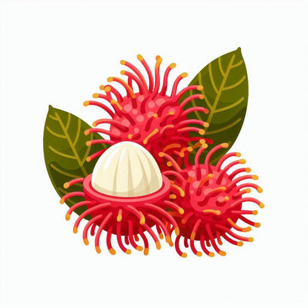 Rambutan fruit vector illustration isolated on white background. Rambutan is a tropical fruit.のイラスト素材