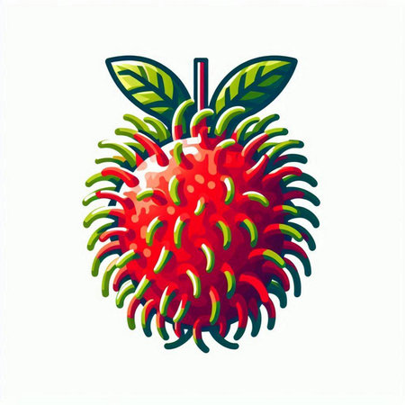 Rambutan fruit vector illustration isolated on white background. Rambutan icon.のイラスト素材