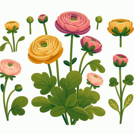 Flowers set. Vector illustration. Isolated on white background.のイラスト素材